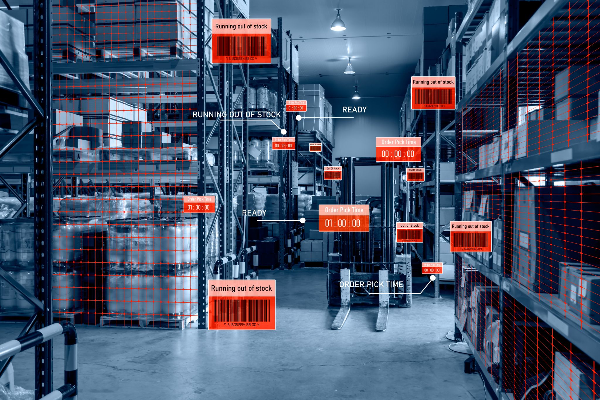 Smart warehouse management system using augmented reality technology Smart warehouse management system using augmented reality technology to identify package picking and delivery . Future concept of supply chain and logistic business .